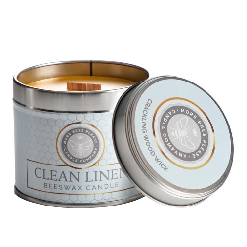 Clean Linen Beeswax Wood Wick Candle in a Tin